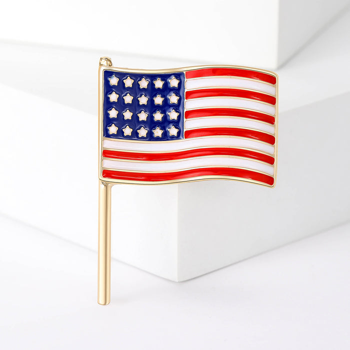 United States Flag Enamel Brooch with Gold Tone Pin