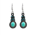 Turquoise Look Ornate Silver Tone Teardrop Hook Earrings view 5