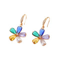 Gold Tone Crystal Petal Flower Hook Earrings in Five Colors view 5