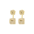 Gold Textured Square and Round Front Back Stud Earrings view 5