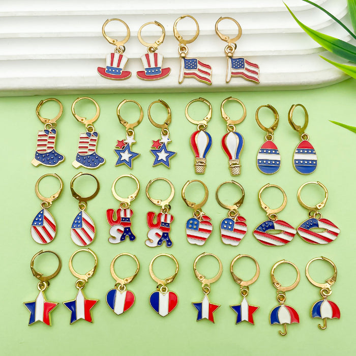 Red White Blue Enamel Charm Huggie Earrings, 28 Styles