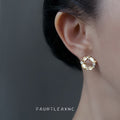 Gold Tone Cat Eye Circle Wreath Stud Earrings Crystal Stars view 2