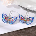 Silver Tone Colorful Printed Acrylic Butterfly Kidney Wire Drop Earrings view 6