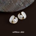 Gold Tone White Shell Swirl Pearl Center Stud Earrings view 4