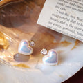 Iridescent Pearl Heart Stud Earrings Gold Crystal Heart Top view 6