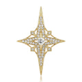 Eight Point Crystal Star Brooch in Silver and Gold Tones view 1