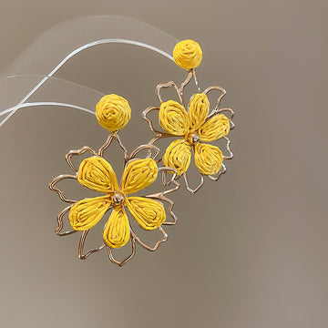 Woven Flower Stud Earrings in Six Color Combinations