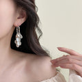 Silver Tone Petal Cluster Hook Earrings With Clear Dangles view 4