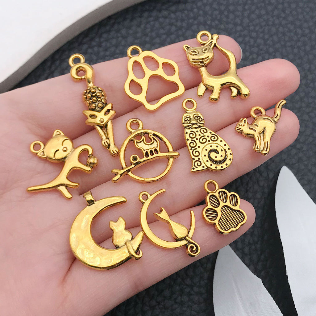 Antique Gold Zinc Alloy Cat Charm Pendant for DIY Keychain Necklace Bracelet Jewelry
