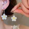 Pastel Flower Silver Tone C Hoop Earrings Four Colors view 4