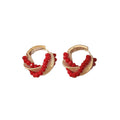 Red Cord Wrapped Gold Tone Huggie Hoop Earrings Metal Tone Jewelry view 5