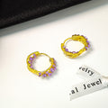 Gold Purple Rhinestone Openwork Huggie Hoop Earrings view 2