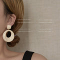 Acrylic Donut Hoop Drop Earrings Brown Cream Statement Circles view 2