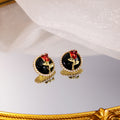 Black Round Red Rose Pearl Look Border Stud Earrings view 4