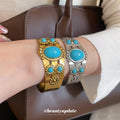 Vintage Turquoise Open Cuff Bangle Silver Gold Tone Metal view 3