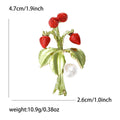 Red Strawberry Bouquet Brooch With Green Leaves and Pearl view 5