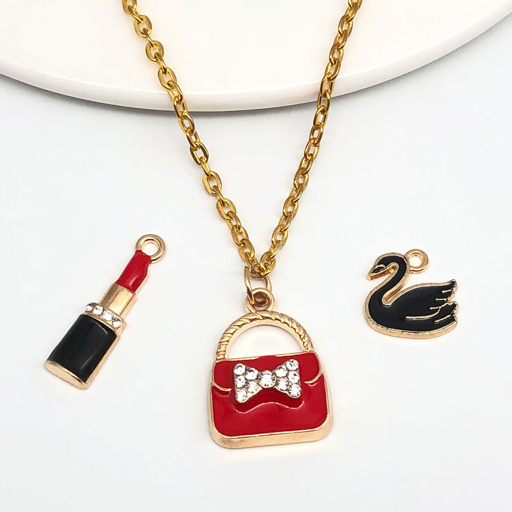 Enamel Zinc Alloy Lipstick Fashion Theme Charm Pendants for DIY Bracelet Earrings Keychain