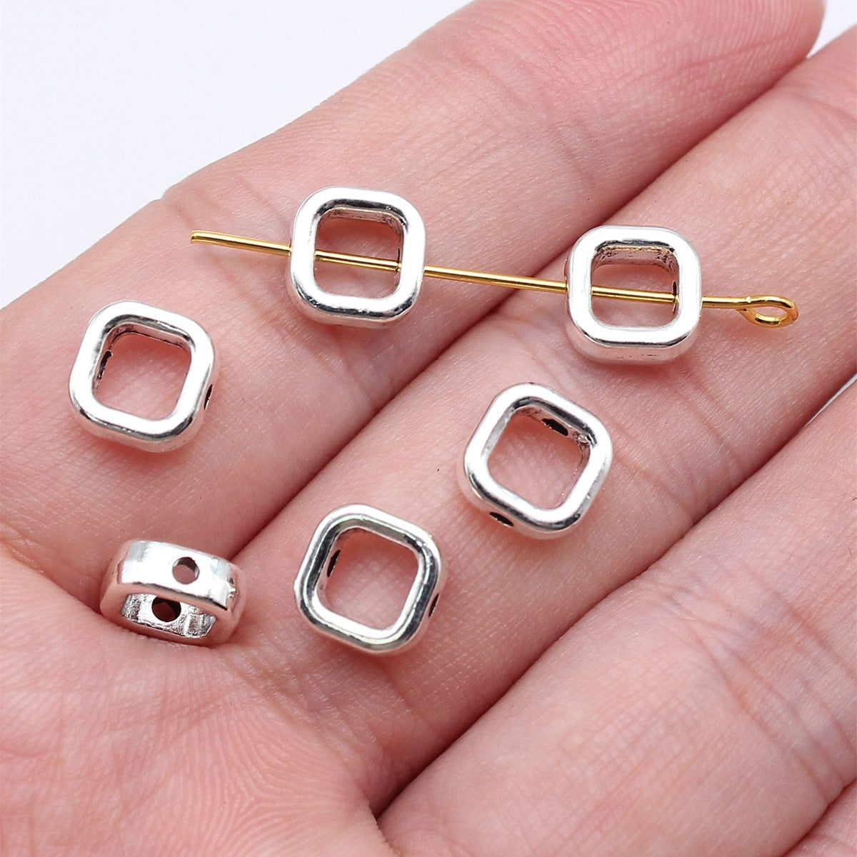 8x8x3mm 0.66g Antique Silver Zinc Alloy Square Small Hole Spacer Beads for Bracelet Jewelry Making