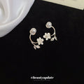 Silver Tone Crystal Leaf and Flower Cluster Stud Earrings view 4