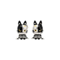 Black and White Cat Stud Earrings with Striped Bodies and Gold Details view 5