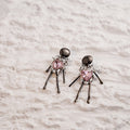 Gunmetal Pink Heart Crystal Drip Tassel Stud Earrings view 2