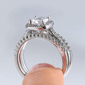 Round Solitaire Halo Three-Ring Set In Polished Silver Tone view 2