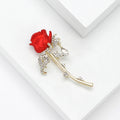 Red Rose Stem Brooch With Crystal Leaves and Teardrop view 2