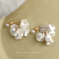 White Layered Flower And Pearl Convertible Stud Earrings For Women view 4