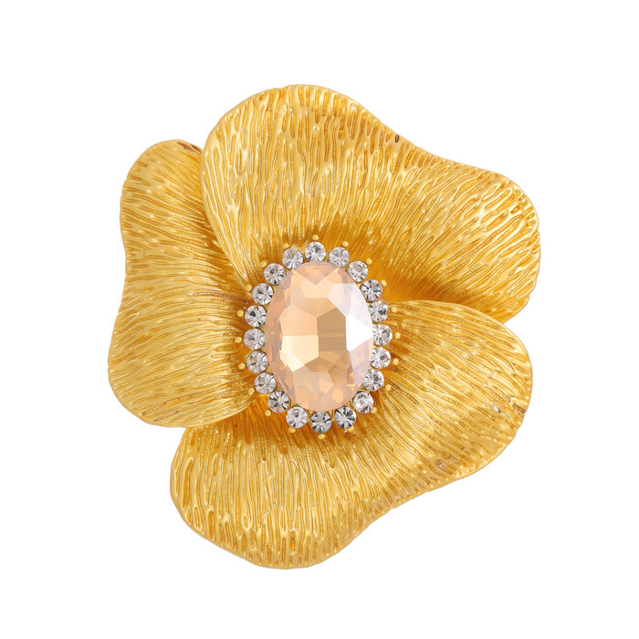 Gold Tone Flower Crystal Two Designs Metal Brooch Pin 5.7 x 5 cm