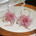 Pearl Multi Strand Bracelet and Necklace with Pink Flower view 2