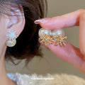 Faux Pearl Floral Cluster Stud Earrings In Gold And Silver view 2