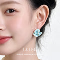 Light Blue Enamel Flower Stud Earrings Silver Rim Pair view 2