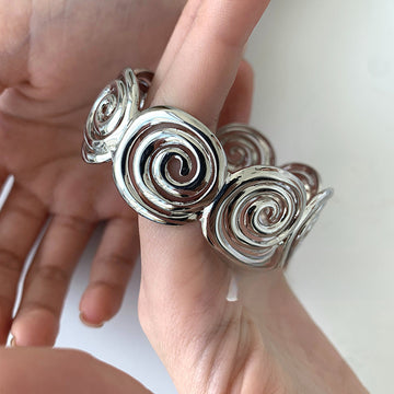 Metal Spiral Open Cuff Bracelet Silver Gold Two Tones
