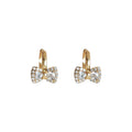 Gold Crystal Bow Huggie Hoop Earrings Pave Charm Drop view 5