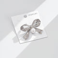 Silver Tone Crystal Ribbon Bow Pearl Look Metal Brooch Pin view 5