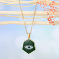 Gold Tone Hexagonal Eyelash Evil Eye Pendant Necklaces in Three Colors view 4