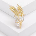 Gold Tone Double Wheat Sheaf Brooch With Pearl-Like Bead view 1