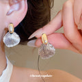 Two Tone Textured Fan Drop Earrings with Oval Studs view 1