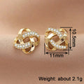 Gold Tone Knot Stud Earrings with Clear Stones Polished Metal Jewelry view 4
