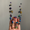 Silver Tone Multistrand Necklace with Iridescent Glass Beads view 4