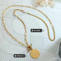 Gold OT Toggle Coin Pendant Long Necklace Pearl Paperclip Chain view 2
