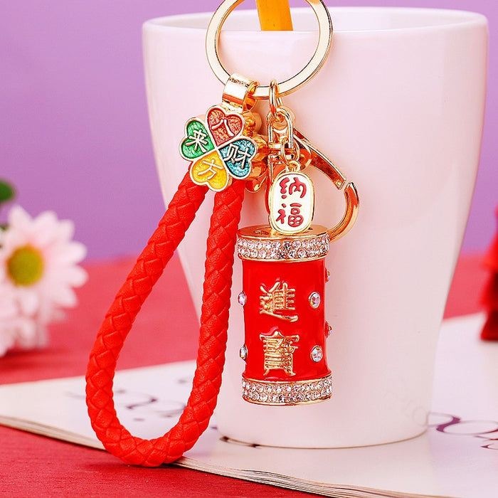 Red Firecracker Keychains with Braided Wrist Straps in Eight Colors