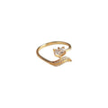 Gold Tone Clear Stone Butterfly And Curved Leaf Open Adjustable Ring view 5