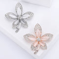 Five Petal Crystal Flower Brooch in Silver or Peach view 1