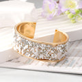 Gold Tone Crushed Stone Wide Open Cuff Bracelets in Eight Colors view 4