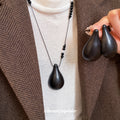 Dark Wood Teardrop Pendant Necklace Stud Earrings Black view 1