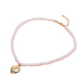 Faux Pearl Choker Necklace with Gold Tone Heart Pendant view 5