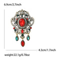 Ornate Red Crystal Brooch With Green Teardrop Dangles view 6