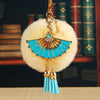 Blue-Fan Beige-Fur-Pom