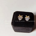 Gold Bow Clear Round Zircon Stud Earrings Crystal Pair view 4